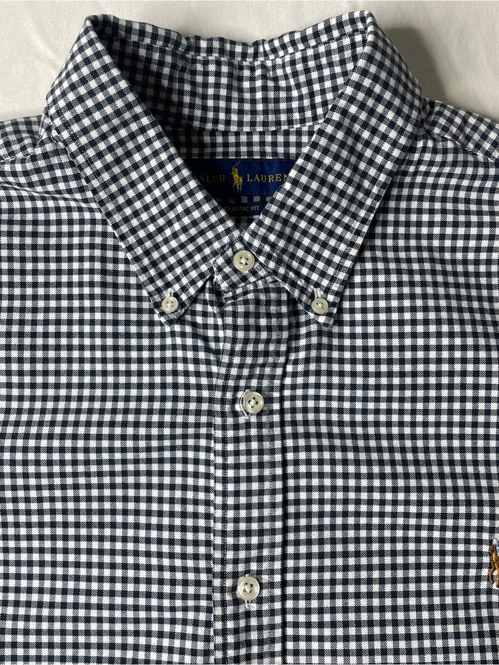 Ralph Lauren Button Down Shirt Mens XXL Navy White Gingham Classic Fit Preppy